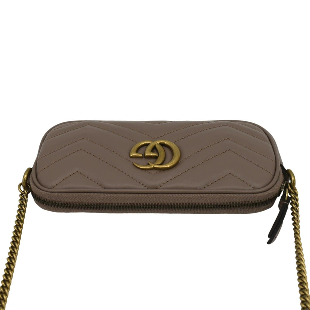 GUCCI Mini GG Marmont Chain Leather Crossbody Bag Dusty Pink 598596