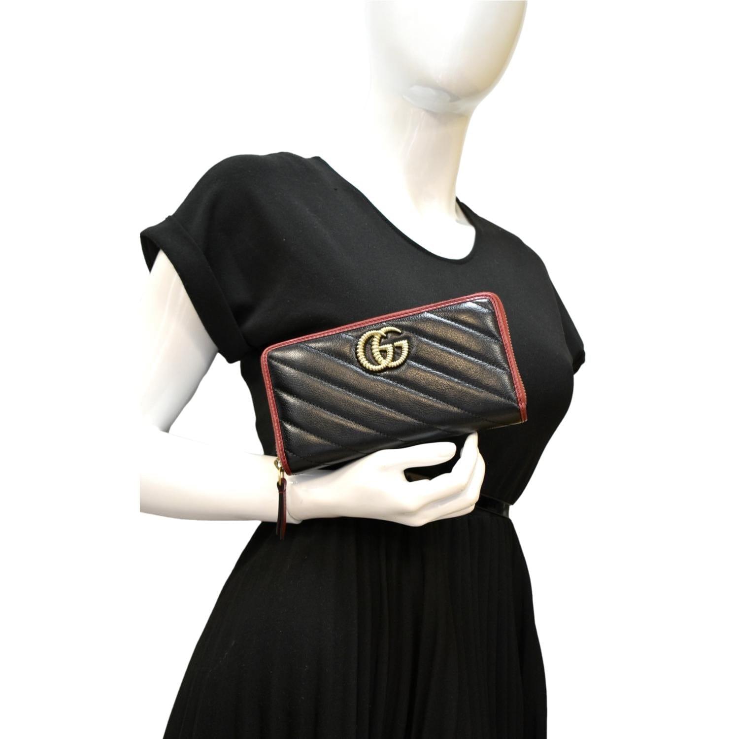 GUCCI GG Marmont Leather Zip Around Wallet Black 573810