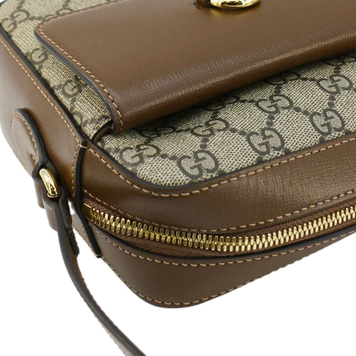 GUCCI Horsebit 1955 Small GG Supreme Canvas Shoulder Bag Beige 645454