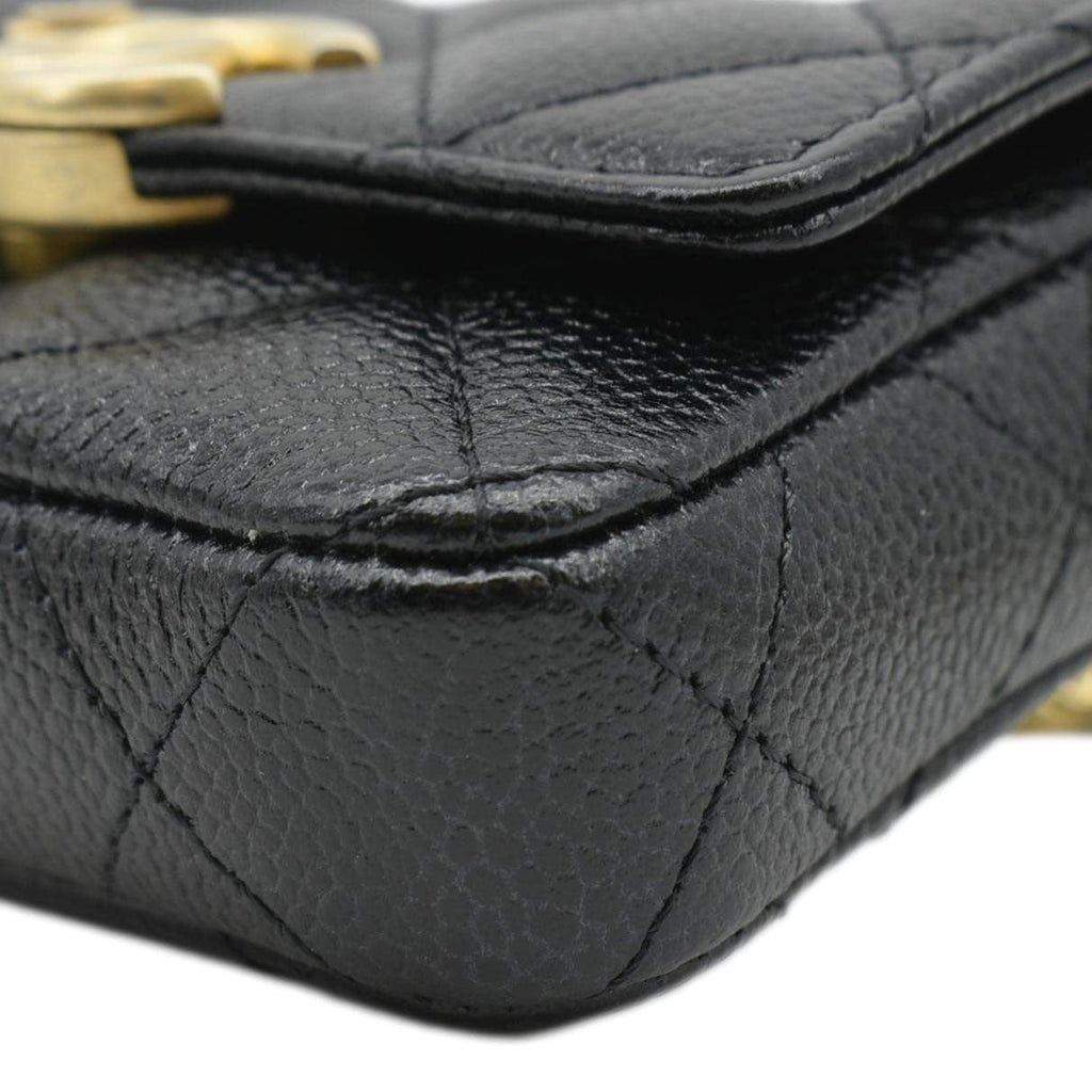 CHANEL Sweetheart CC Chain Quilted Caviar Leather Belt Bag Black