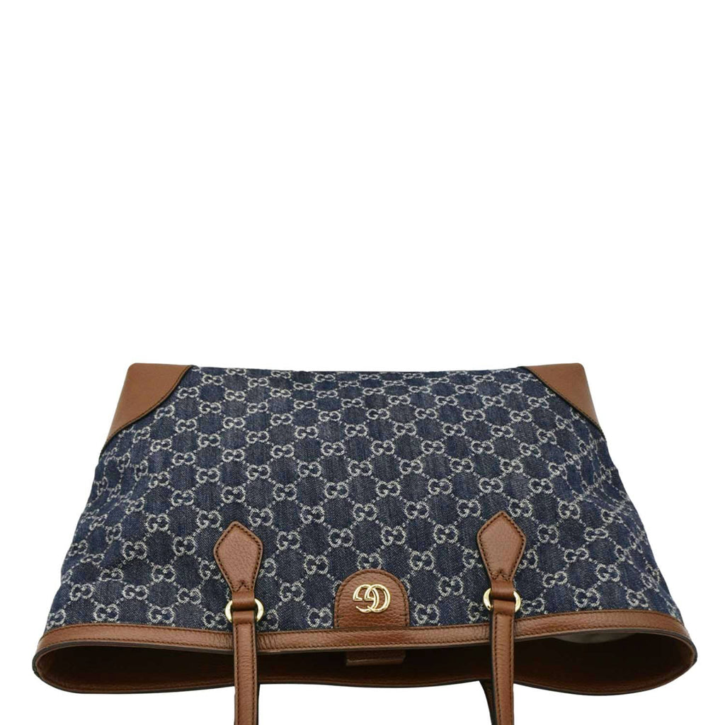 GUCCI Ophidia GG Medium Jacquard Denim Tote Bag Navy Blue