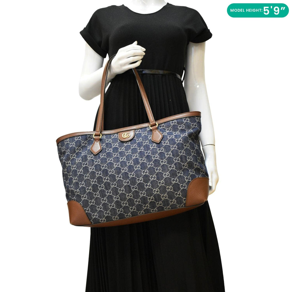GUCCI Ophidia GG Medium Jacquard Denim Tote Bag Navy Blue