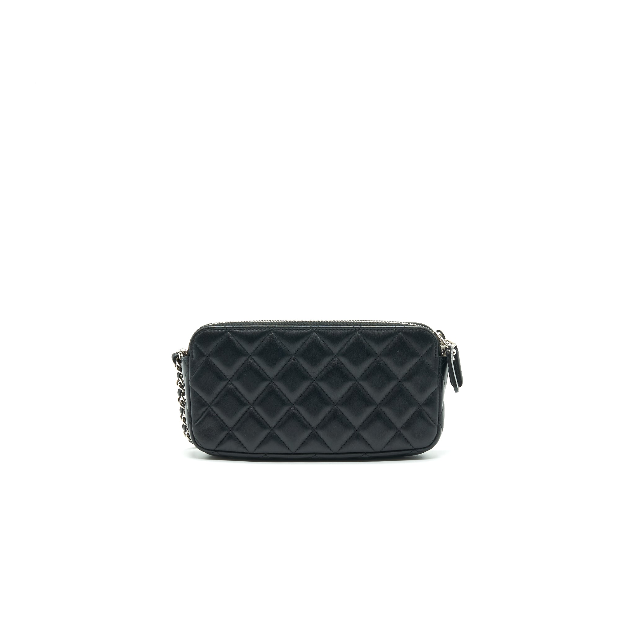 Chanel Double Zip Clutch with Chain Lambskin Black