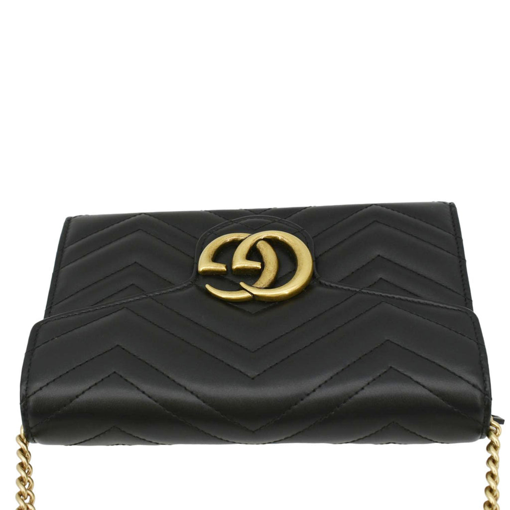 GUCCI GG Marmont Mini Matelasse Leather Crossbody Bag Black 474575