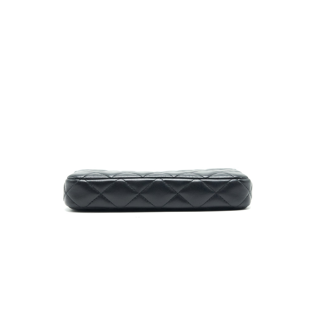 Chanel Double Zip Clutch with Chain Lambskin Black