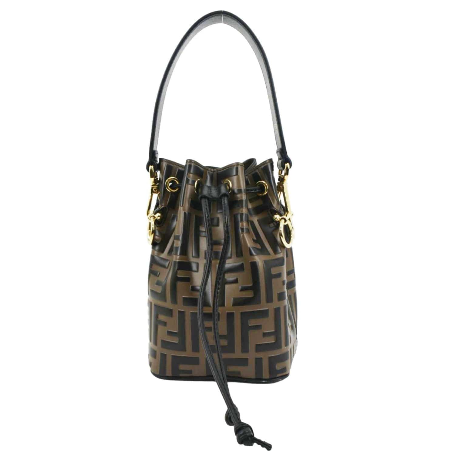FENDI Mini Mon Tresor Leather Bucket Crossbody Bag Brown