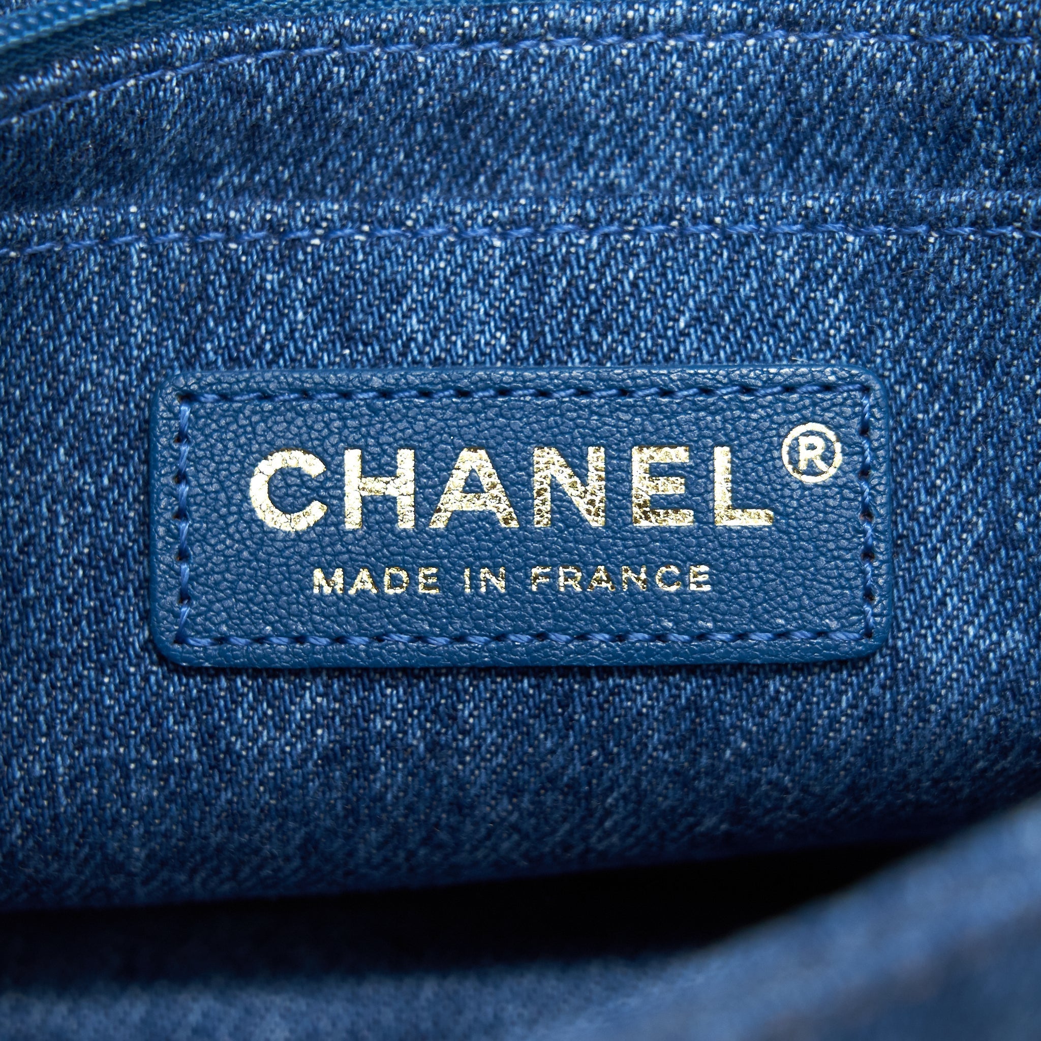 CHANEL Denim Shearling Hieroglyph Flap Blue