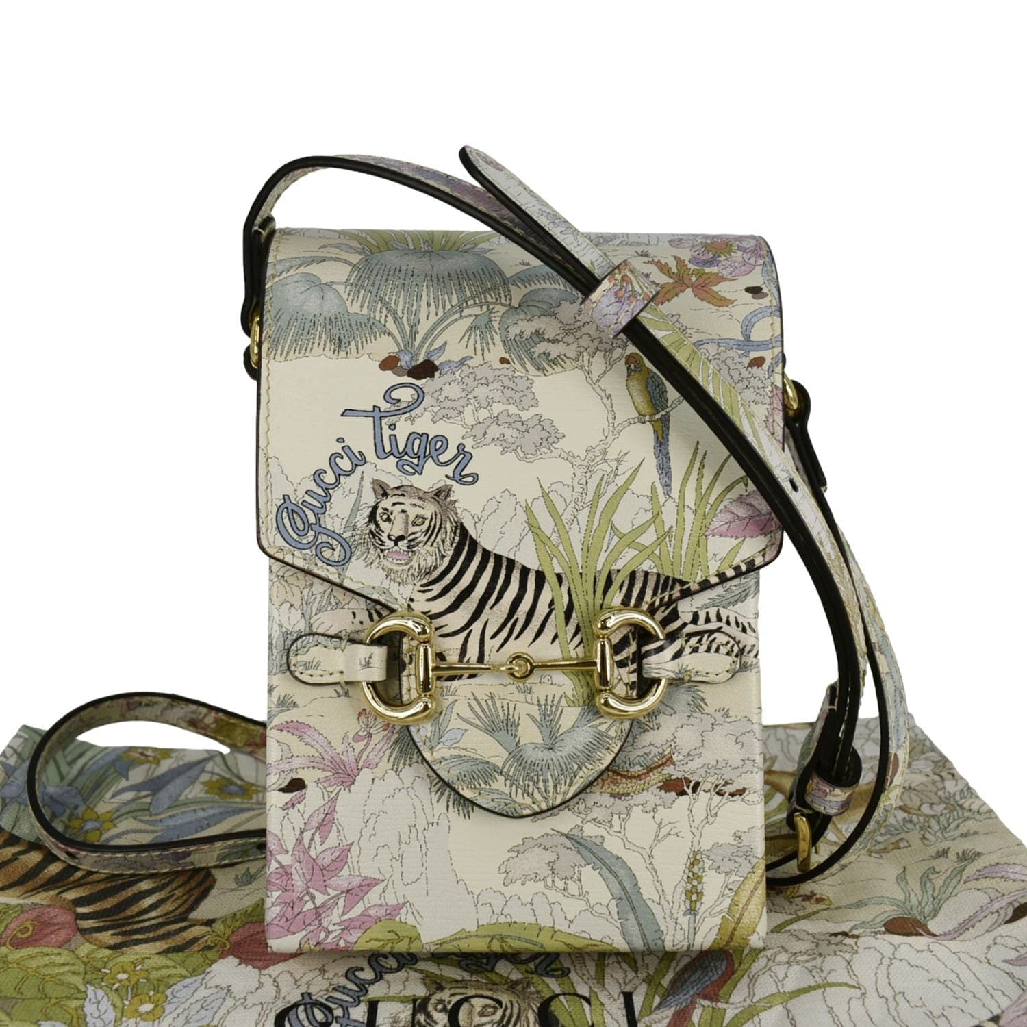 GUCCI Horsebit 1955 Mini Tiger & Flower Leather Shoulder Bag Multicolor 625615