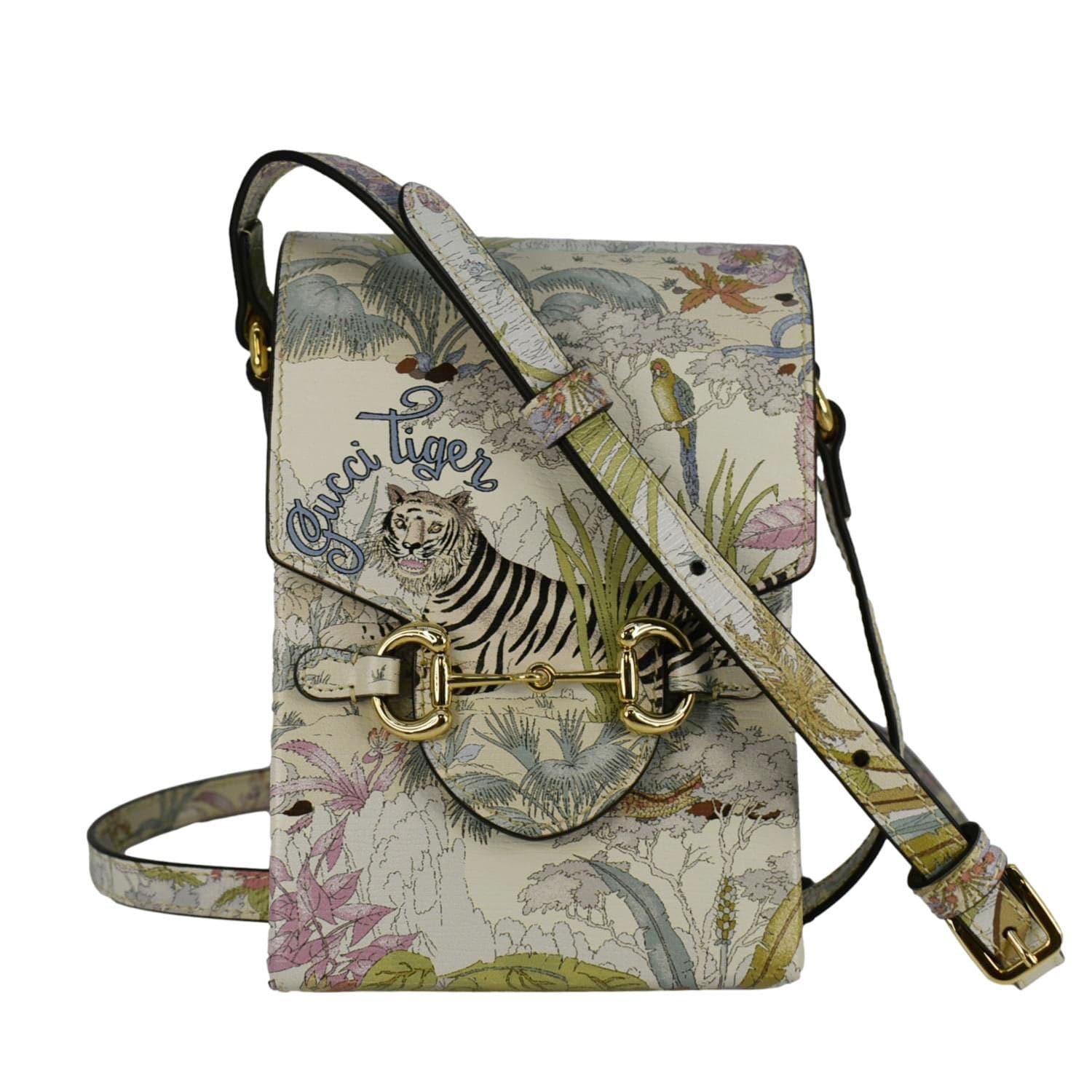 GUCCI Horsebit 1955 Mini Tiger & Flower Leather Shoulder Bag Multicolor 625615