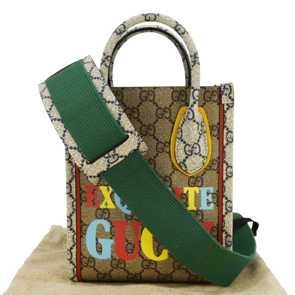 GUCCI Exquisite Mini GG Supreme Canvas Vertical Tote Shoulder Bag Beige