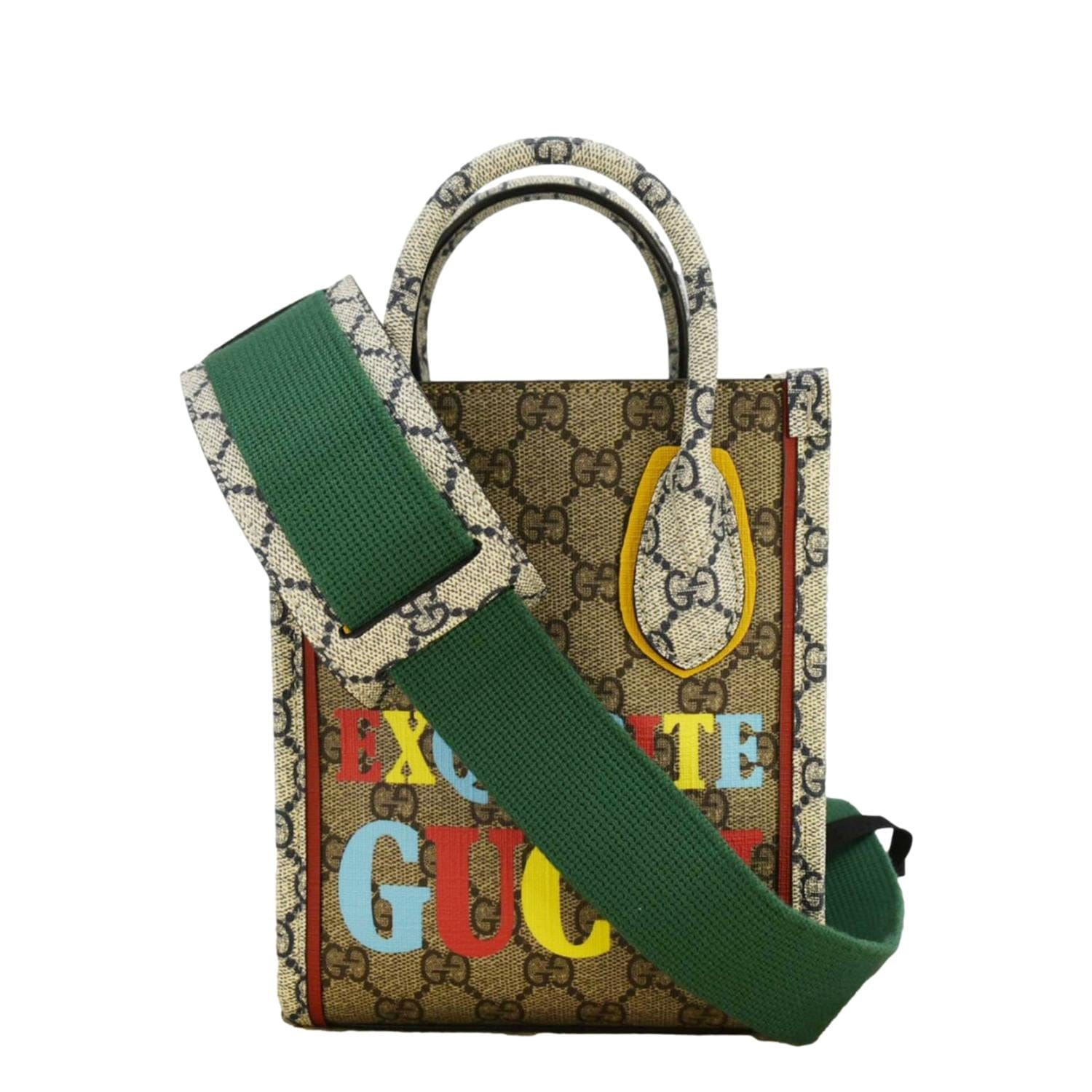 GUCCI Exquisite Mini GG Supreme Canvas Vertical Tote Shoulder Bag Beige