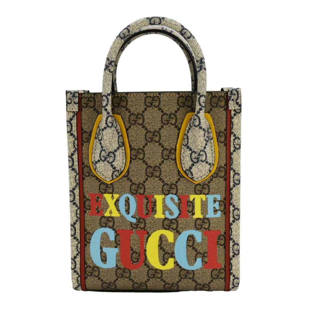 GUCCI Exquisite Mini GG Supreme Canvas Vertical Tote Shoulder Bag Beige