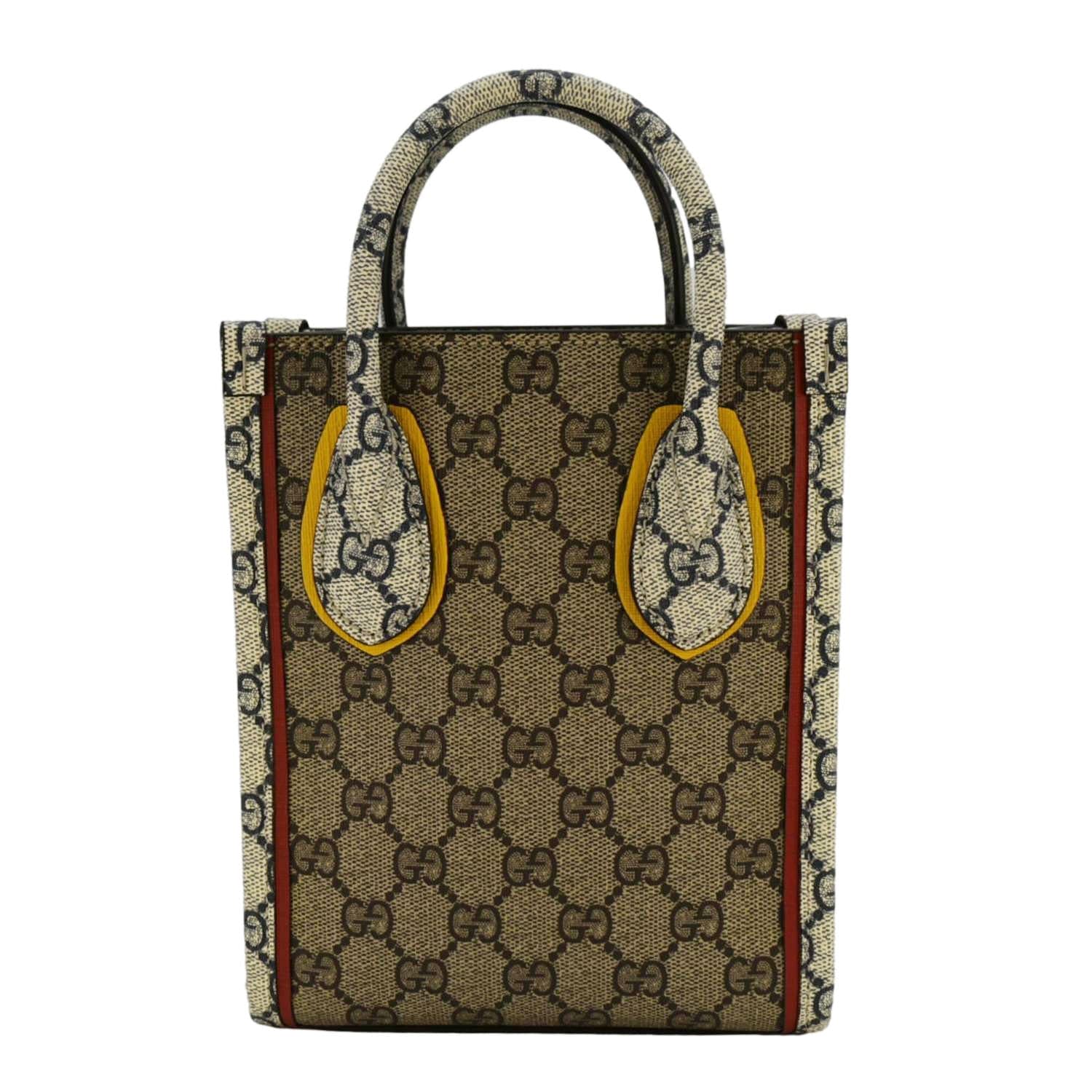 GUCCI Exquisite Mini GG Supreme Canvas Vertical Tote Shoulder Bag Beige