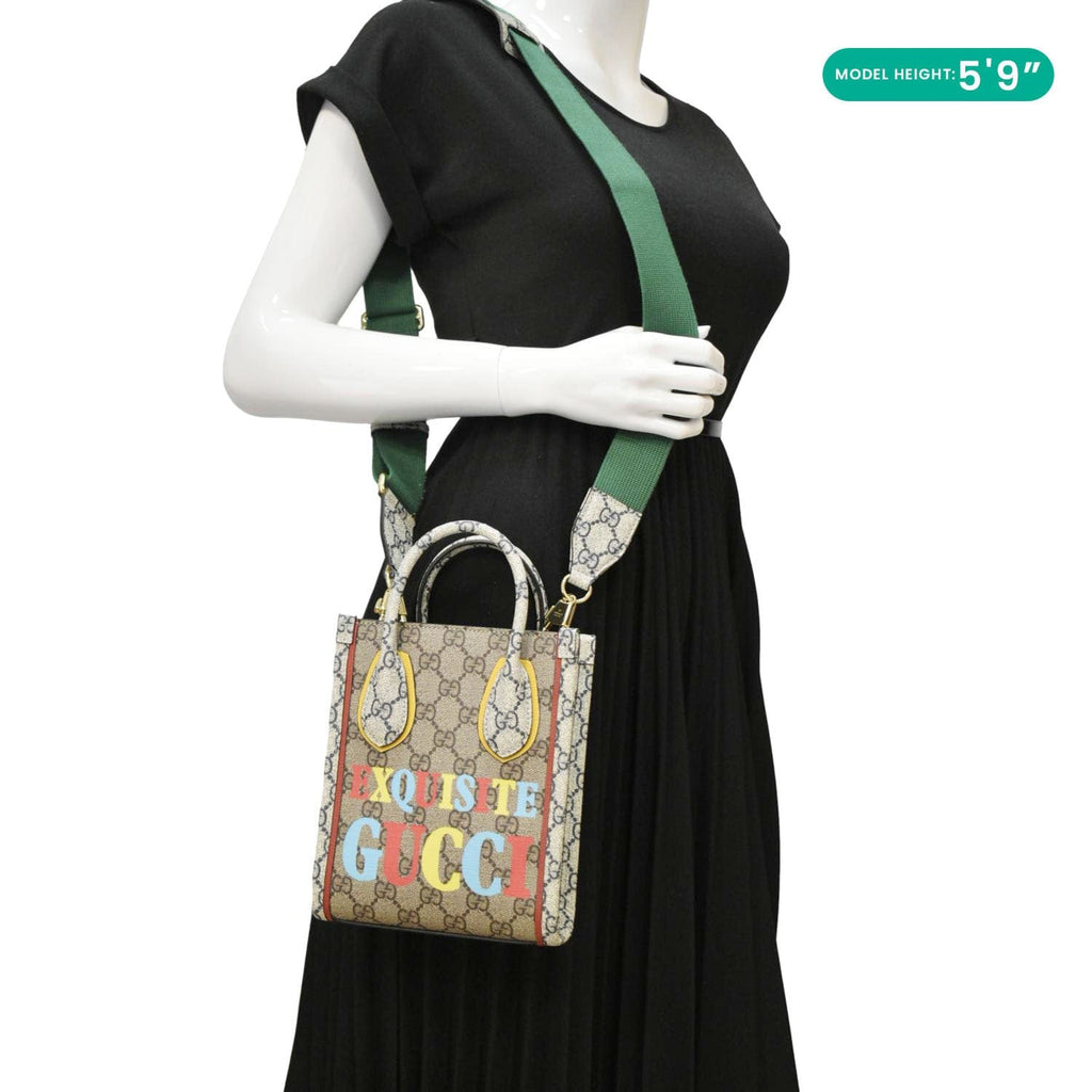 GUCCI Exquisite Mini GG Supreme Canvas Vertical Tote Shoulder Bag Beige