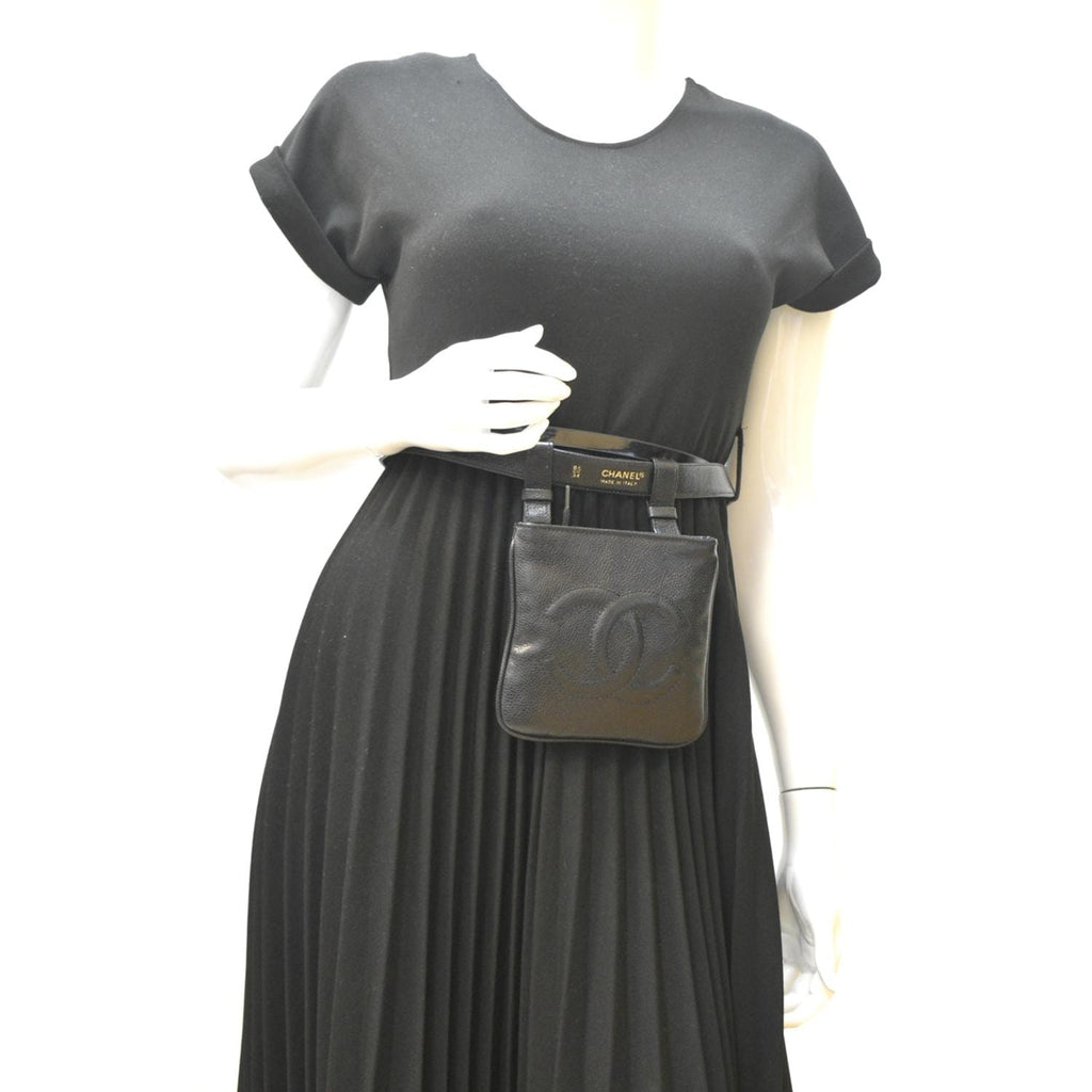 CHANEL Vintage Timeless Caviar Leather Belt Bag Black