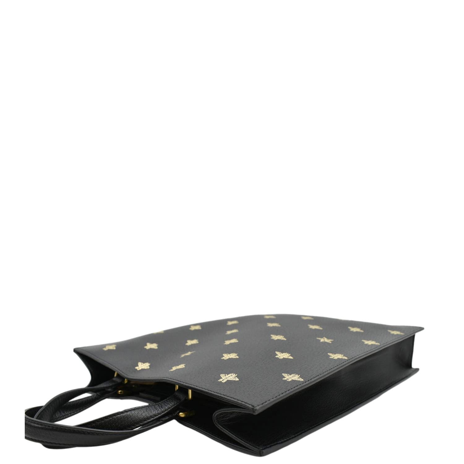 GUCCI Bee Star Grained Calfskin Leather Vertical Tote Black 495444