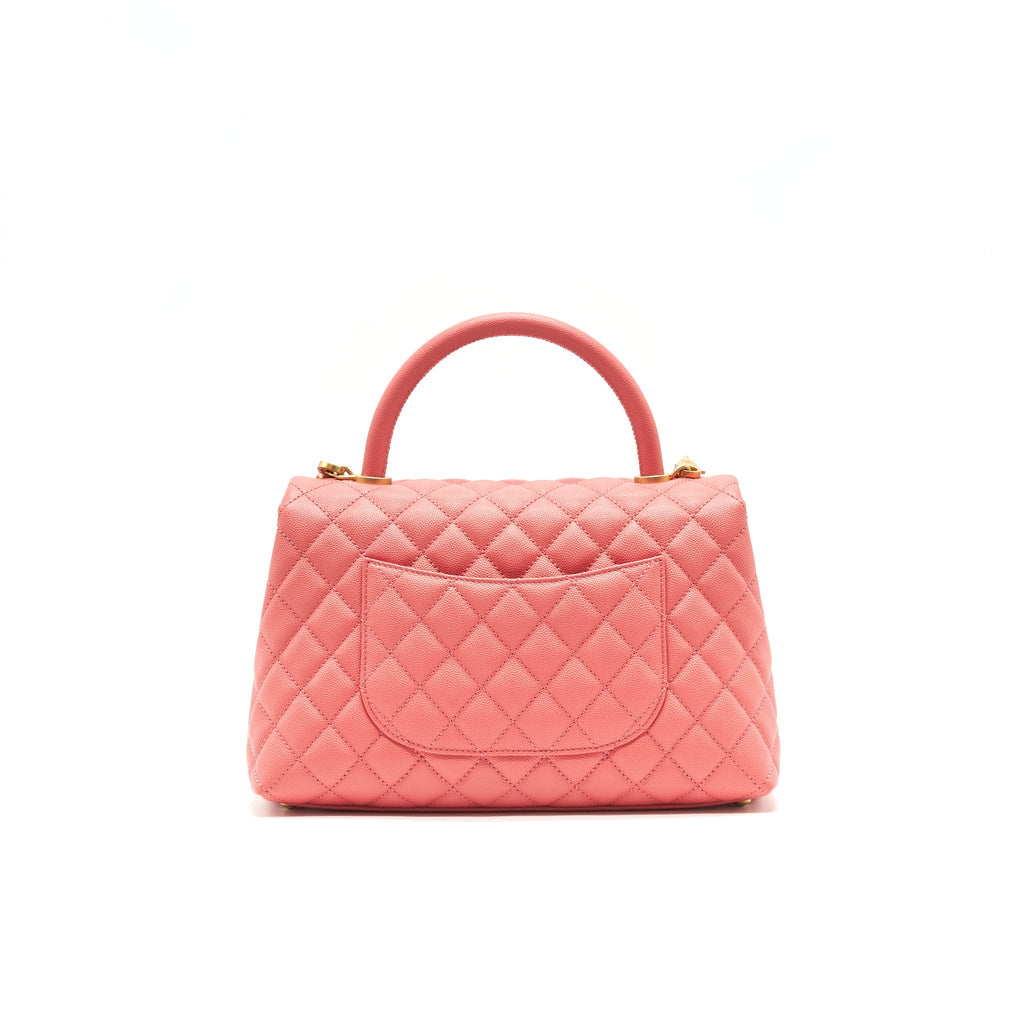 CHANEL SMALL COCO HANDLE FLAP BAG GRAINED CALFSKIN IN CORAL PINK