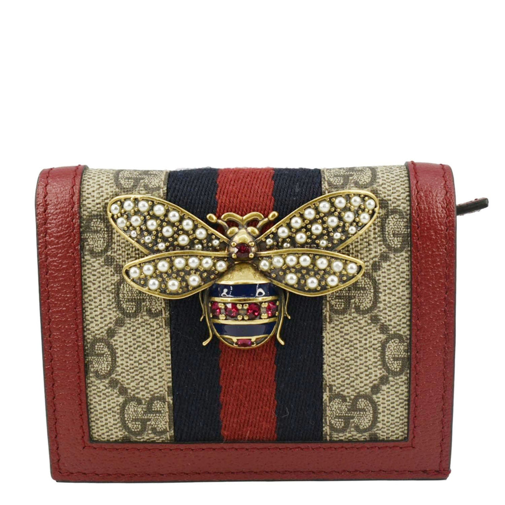 GUCCI Queen Margaret Bee GG Supreme Canvas  Case Wallet Red 476072