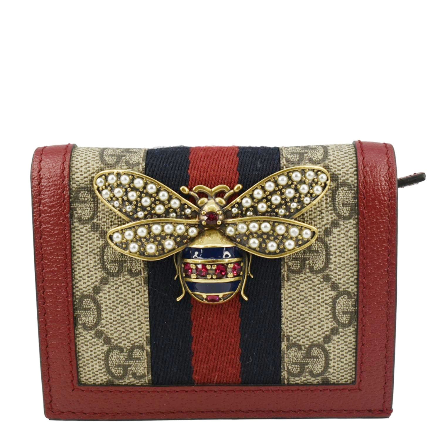 GUCCI Queen Margaret Bee GG Supreme Canvas  Case Wallet Red 476072