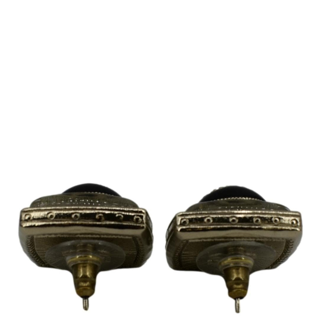 CHANEL Square Clip-on Metal Glass Pearl Strass Earrings Black