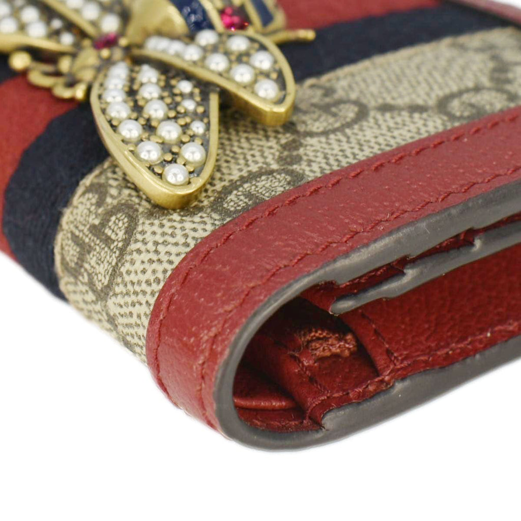 GUCCI Queen Margaret Bee GG Supreme Canvas  Case Wallet Red 476072