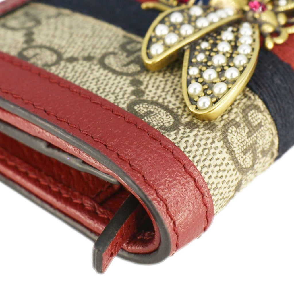 GUCCI Queen Margaret Bee GG Supreme Canvas  Case Wallet Red 476072