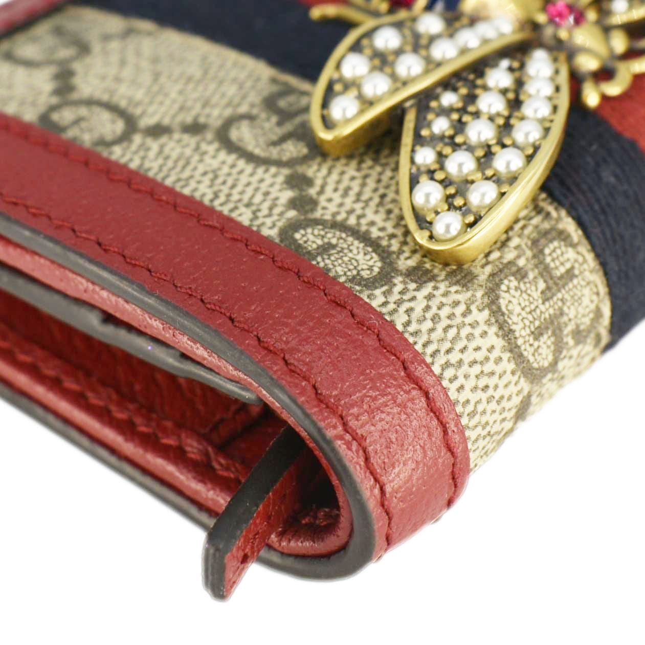 GUCCI Queen Margaret Bee GG Supreme Canvas  Case Wallet Red 476072