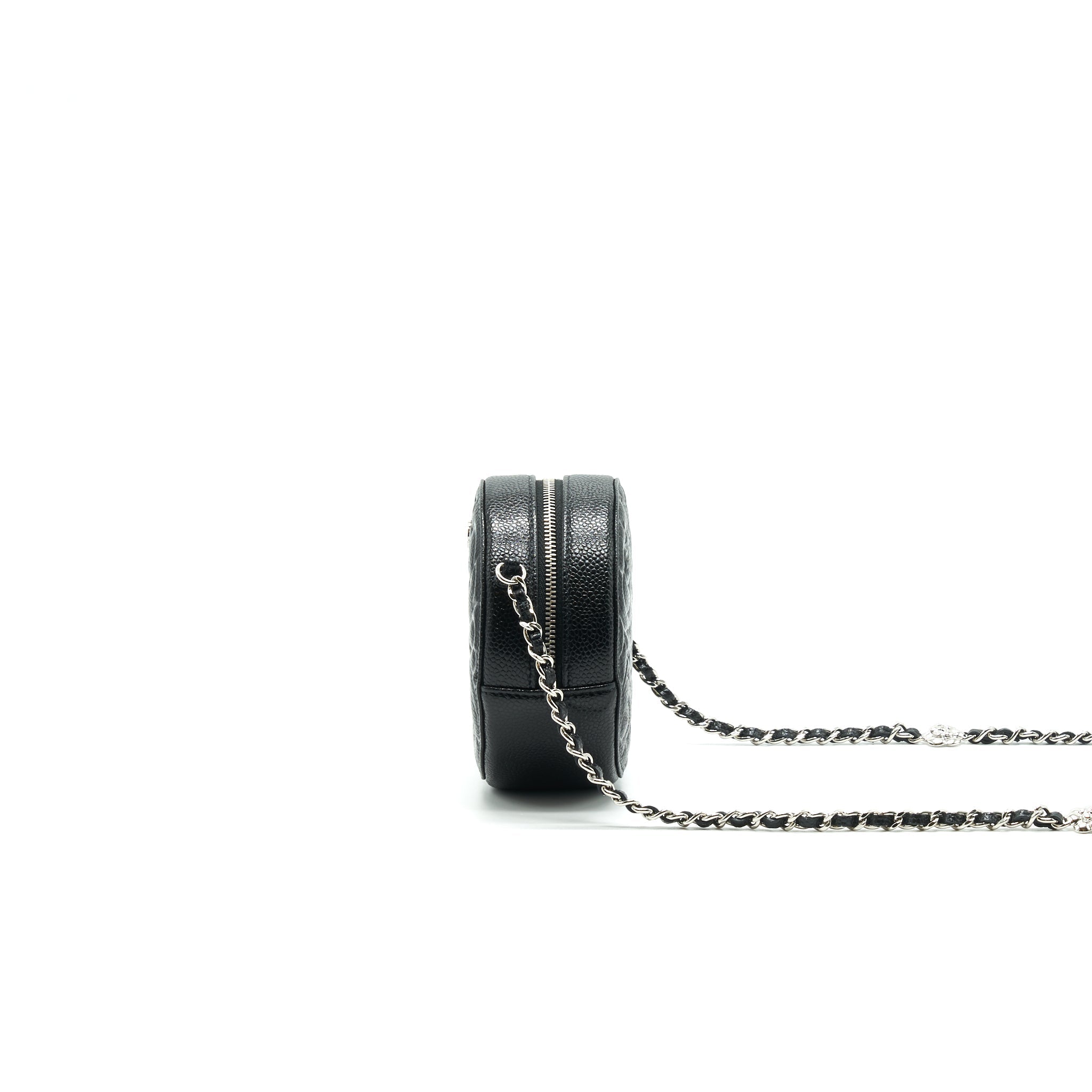 CHANEL Camellia Round Clutch With Chain Black