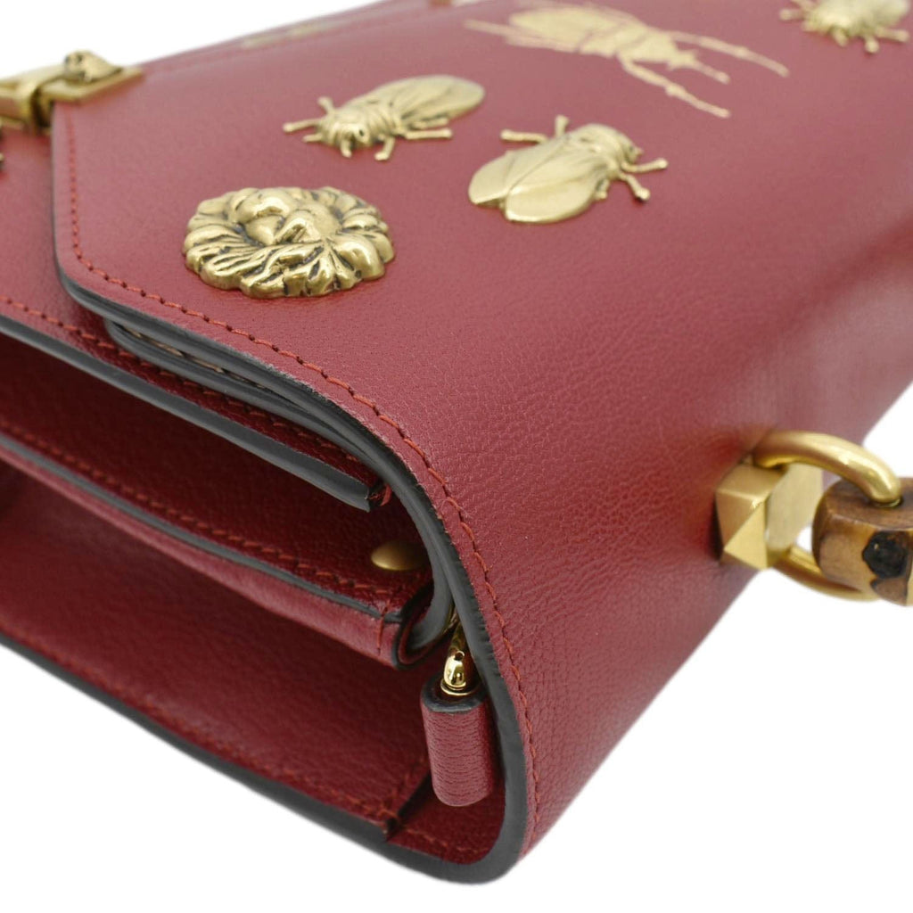 GUCCI Ottilia Leather Top Handle Shoulder Bag Red 488715