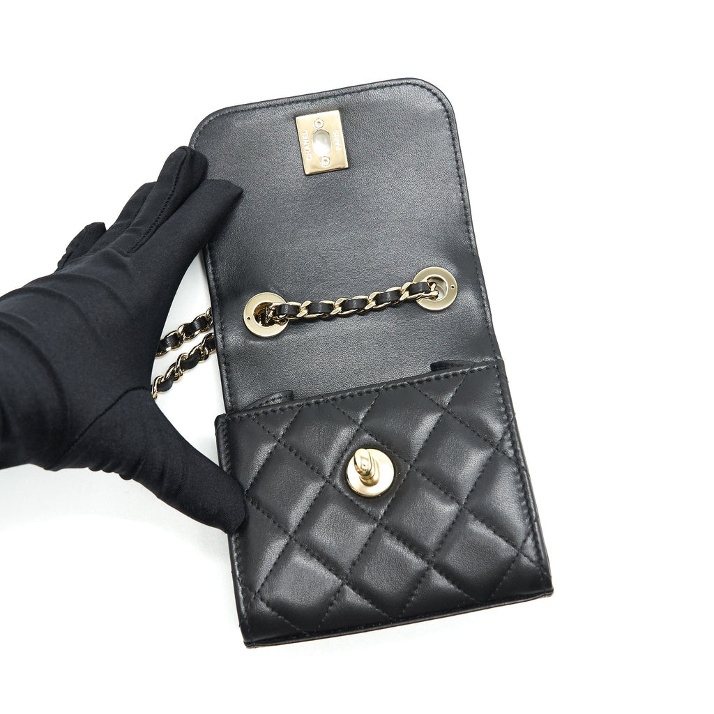 CHANEL LAMBSKIN QUILTED MINI TRENDY CC CHAIN WALLET BLACK