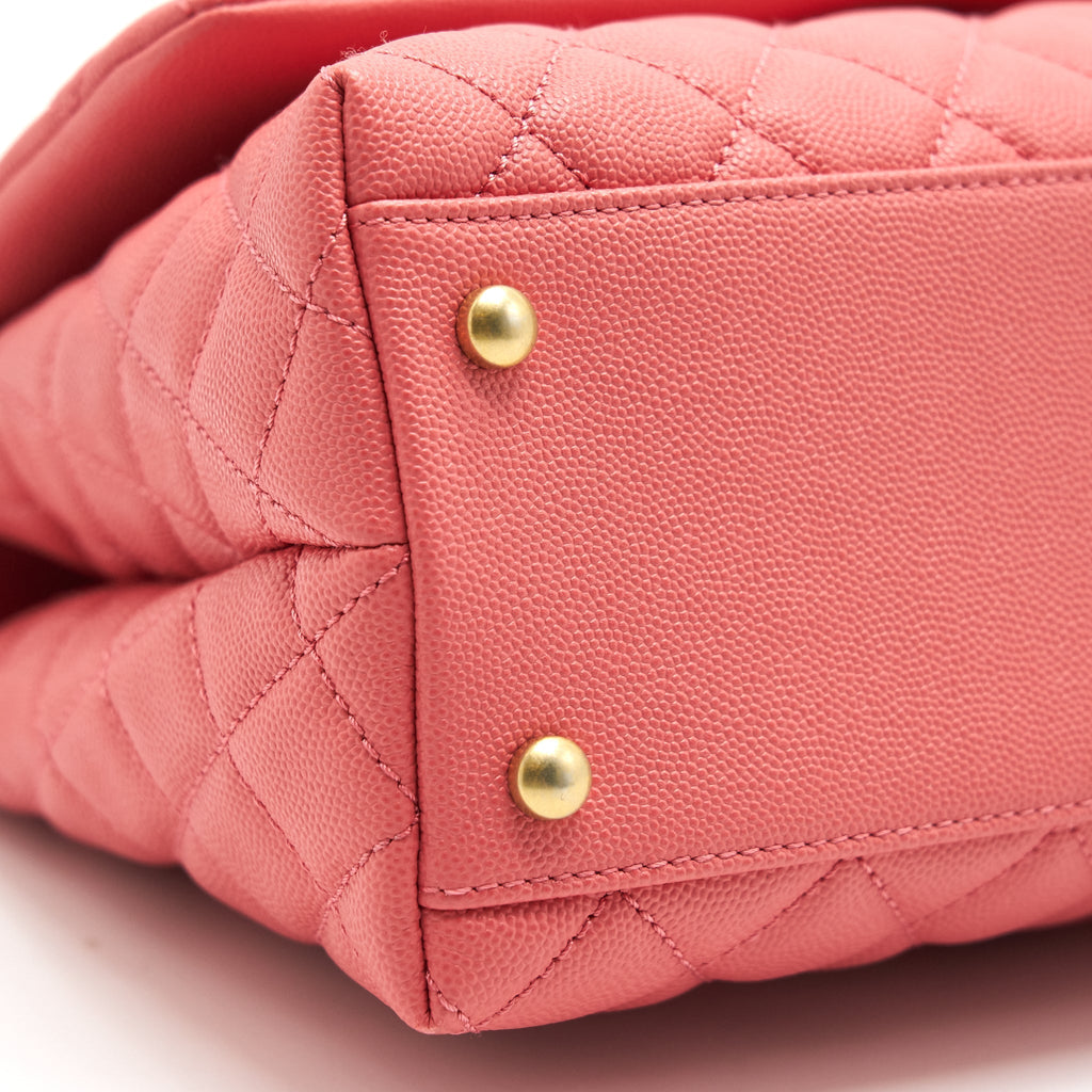CHANEL SMALL COCO HANDLE FLAP BAG GRAINED CALFSKIN IN CORAL PINK