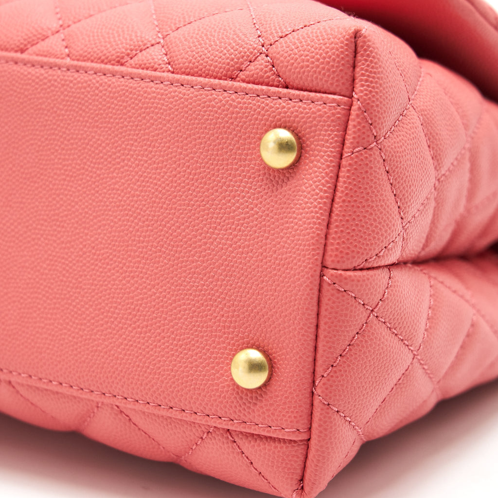CHANEL SMALL COCO HANDLE FLAP BAG GRAINED CALFSKIN IN CORAL PINK