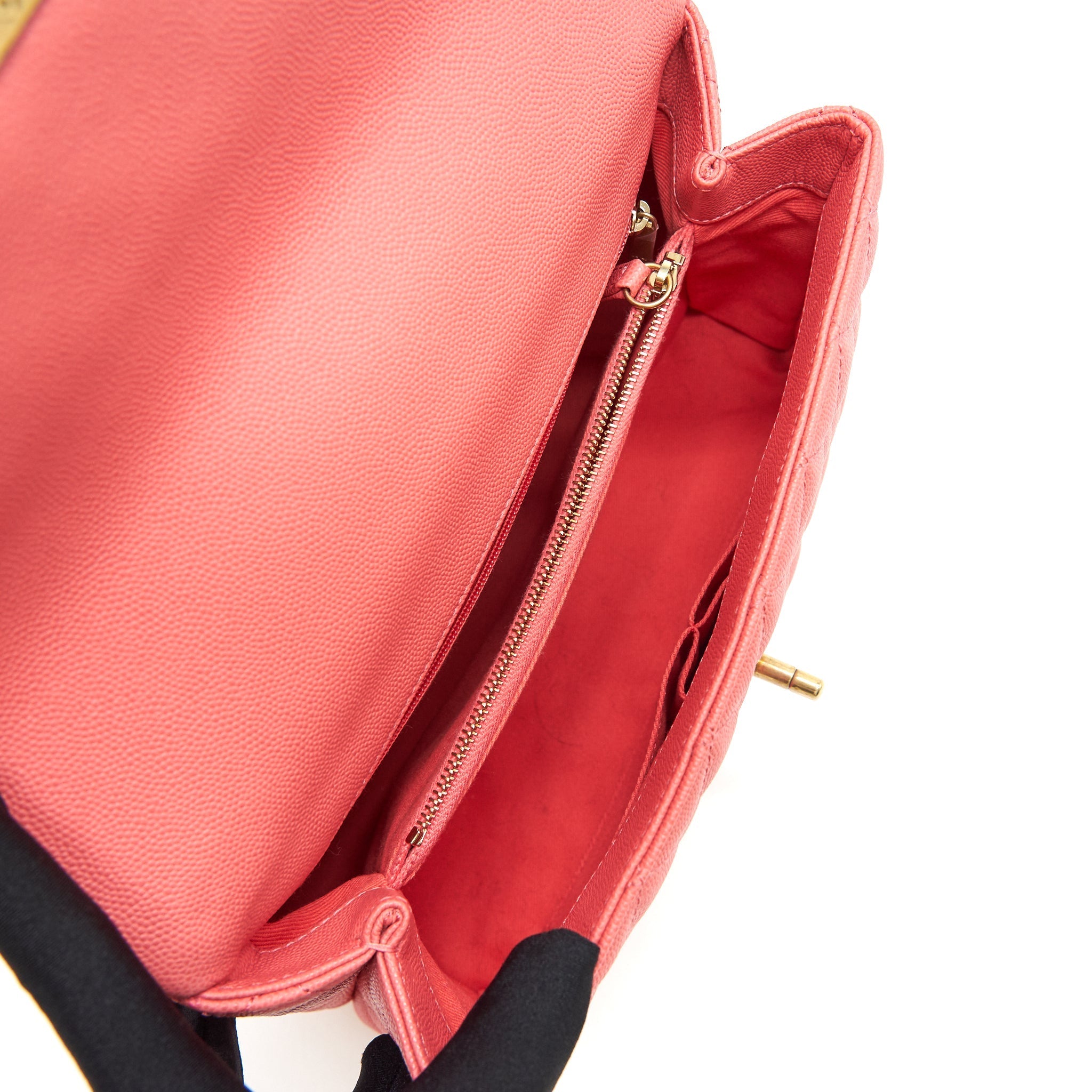 CHANEL SMALL COCO HANDLE FLAP BAG GRAINED CALFSKIN IN CORAL PINK
