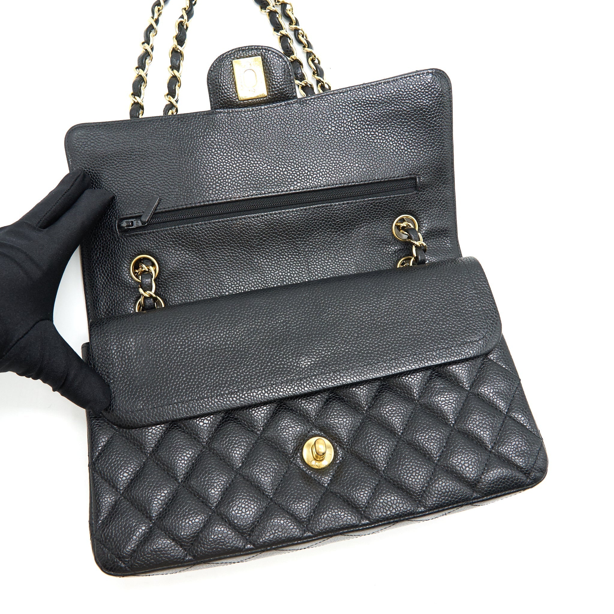Chanel Medium Classic Double Flap Bag Caviar Black  Serial16