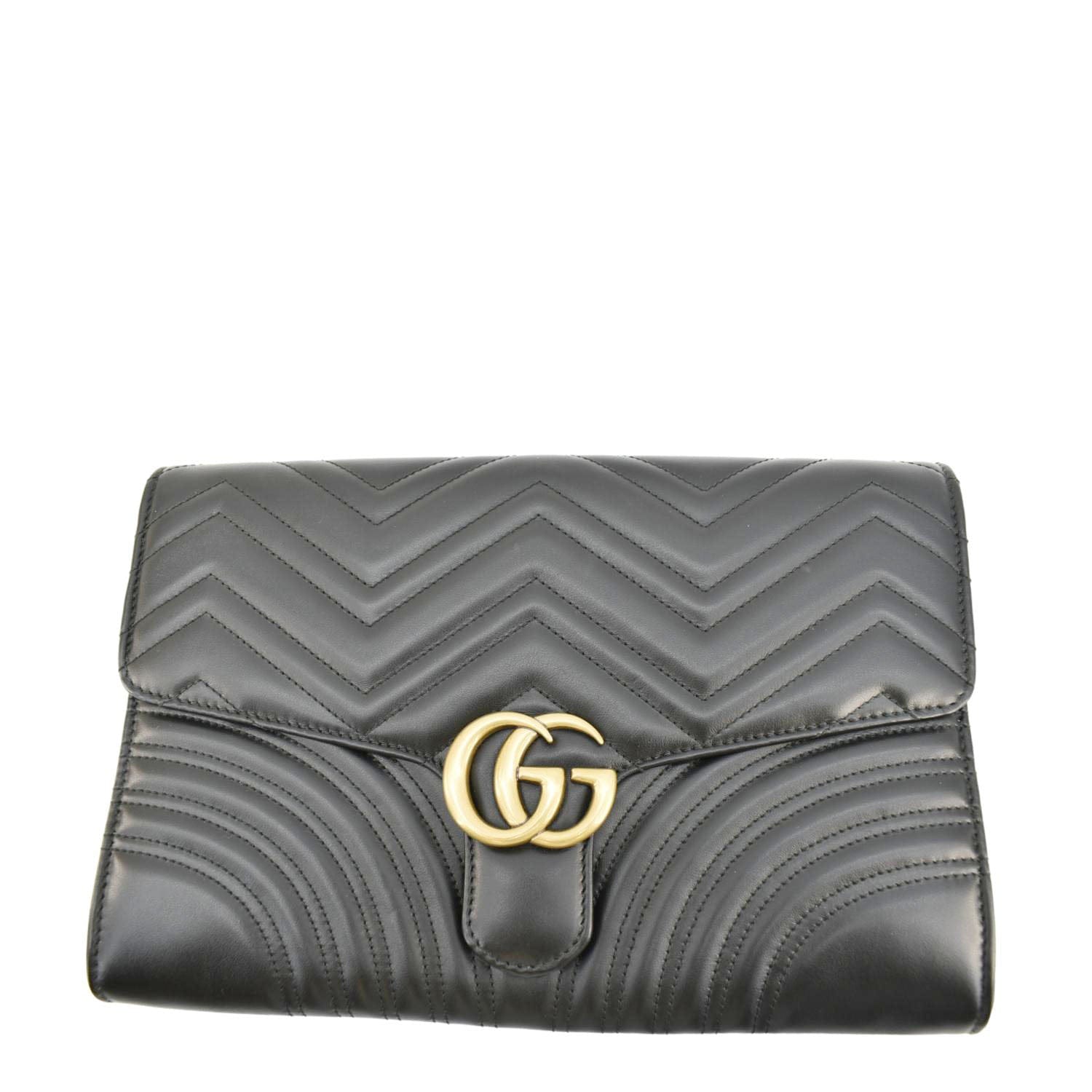 GUCCI GG Marmont Matelasse Chevron Leather Clutch Bag Black 498079