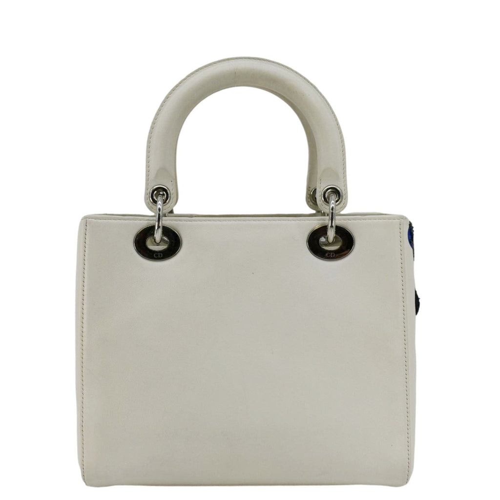 CHRISTIAN DIOR Lady Dior Patch Embellished Leather Tote Bag White