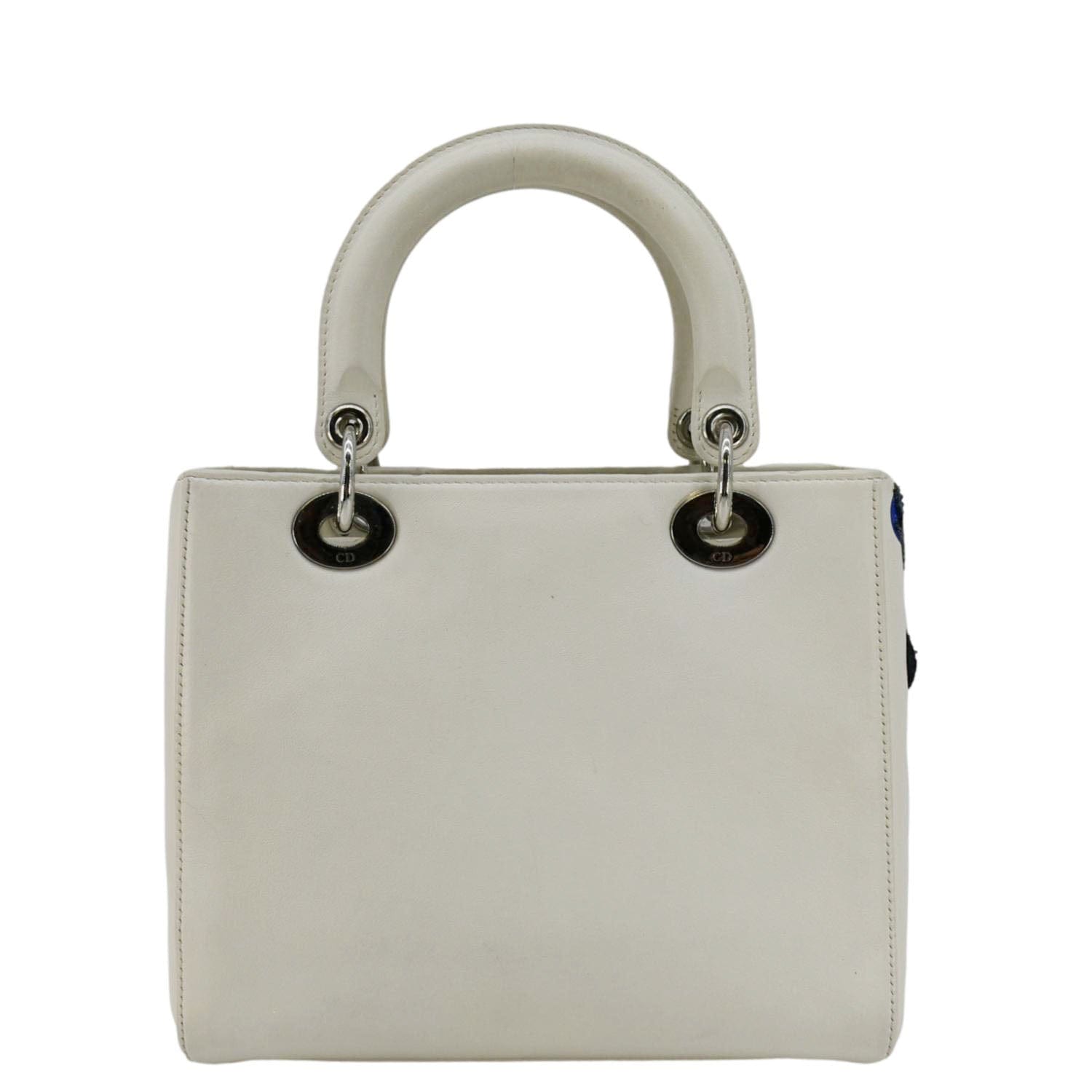 CHRISTIAN DIOR Lady Dior Patch Embellished Leather Tote Bag White