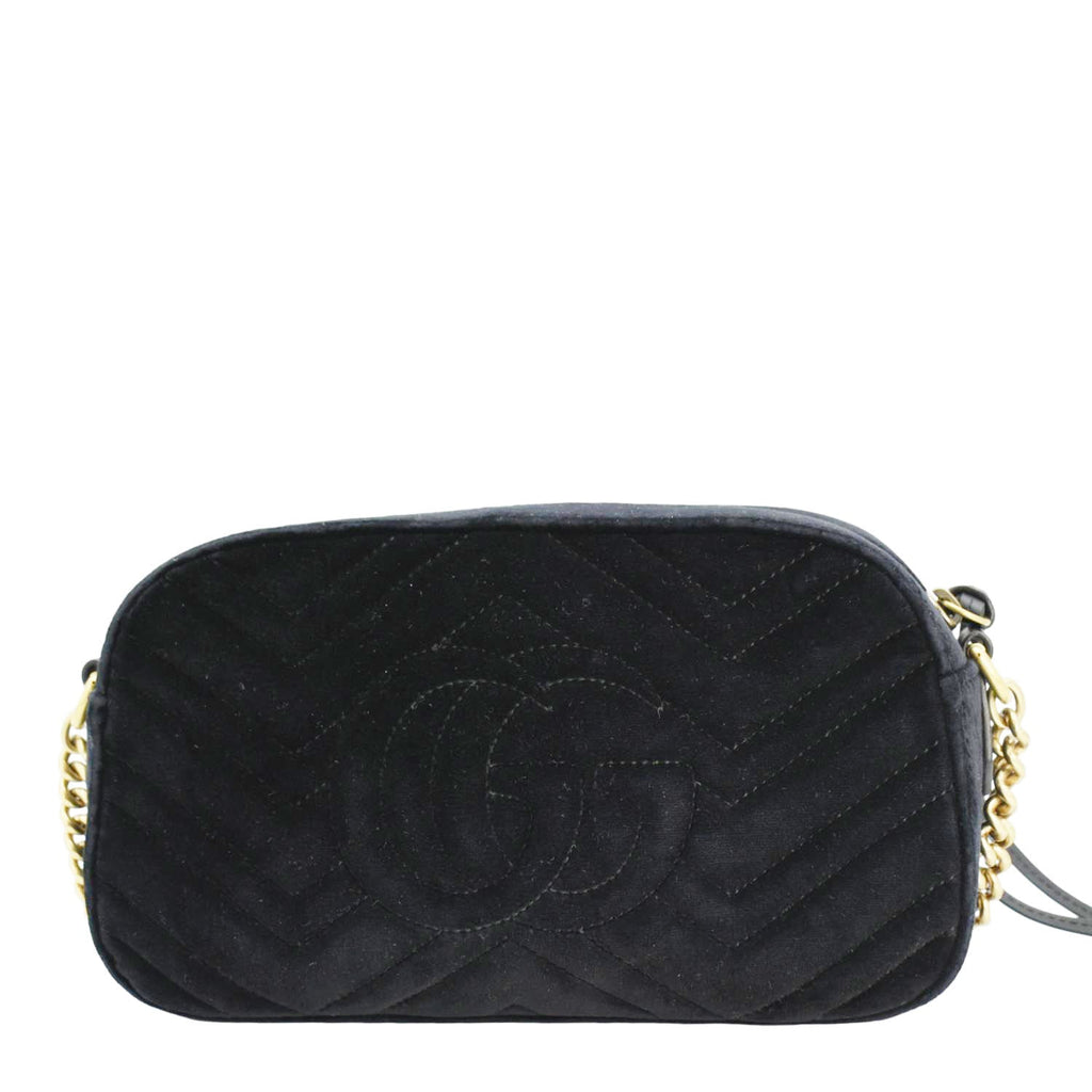 GUCCI GG Marmont Small Matelasse Deer Embroidered Velvet Camera Bag Black