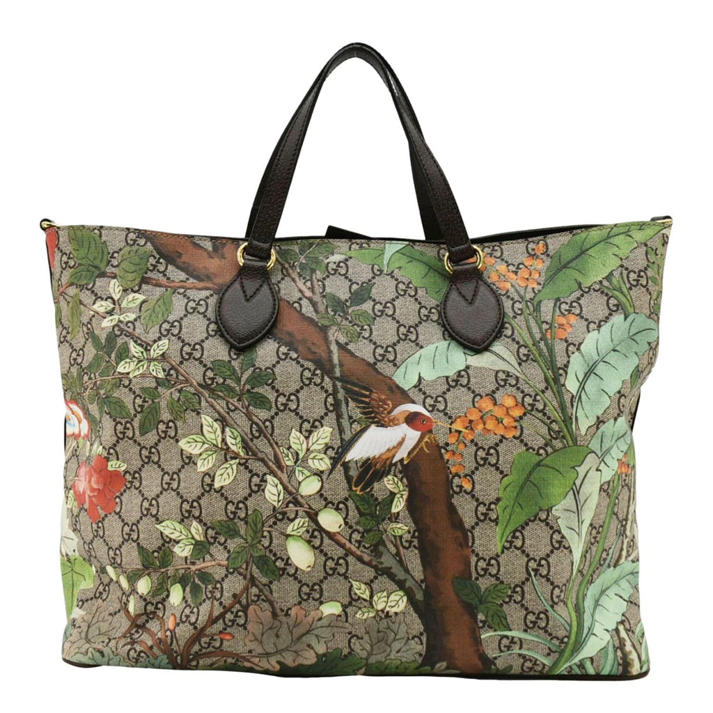 GUCCI Tian Print GG Supreme Canvas Tote Shoulder Bag Beige 453705