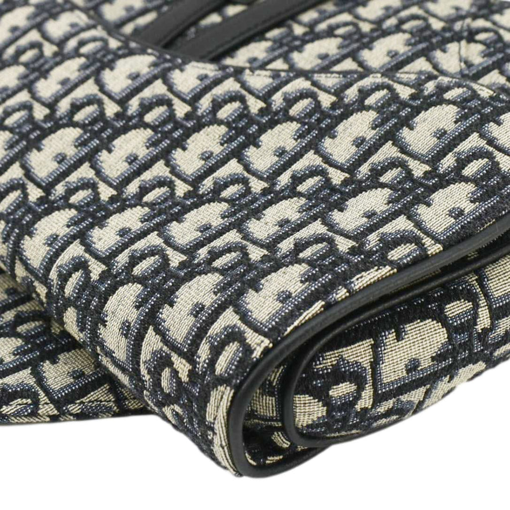 CHRISTIAN DIOR Saddle Oblique Jacquard Belt Crossbody Bag Navy Blue