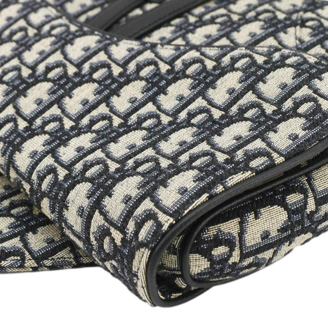 CHRISTIAN DIOR Saddle Oblique Jacquard Belt Crossbody Bag Navy Blue