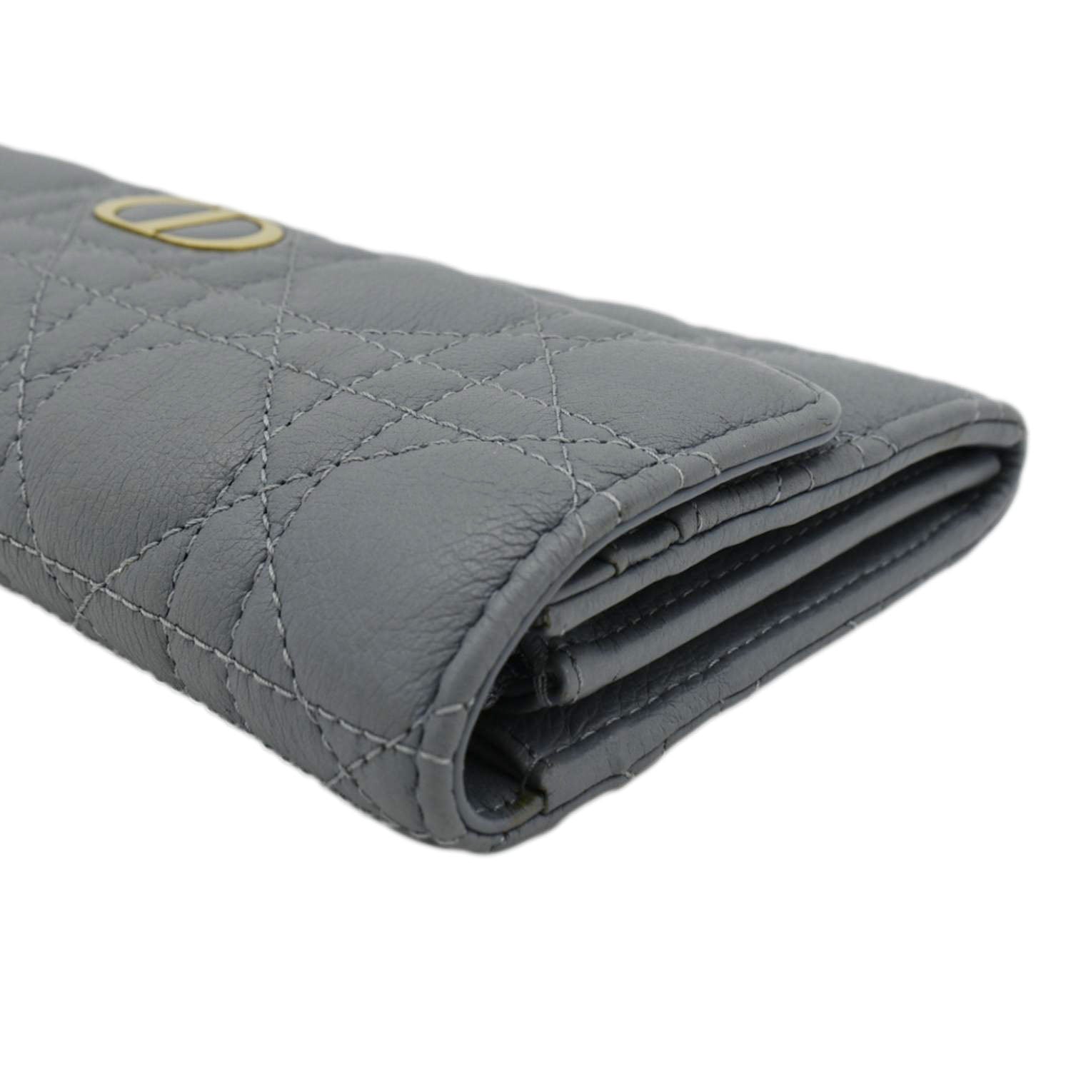 CHRISTIAN DIOR Caro Orchid Cannage Calfskin leather Long Wallet Gray