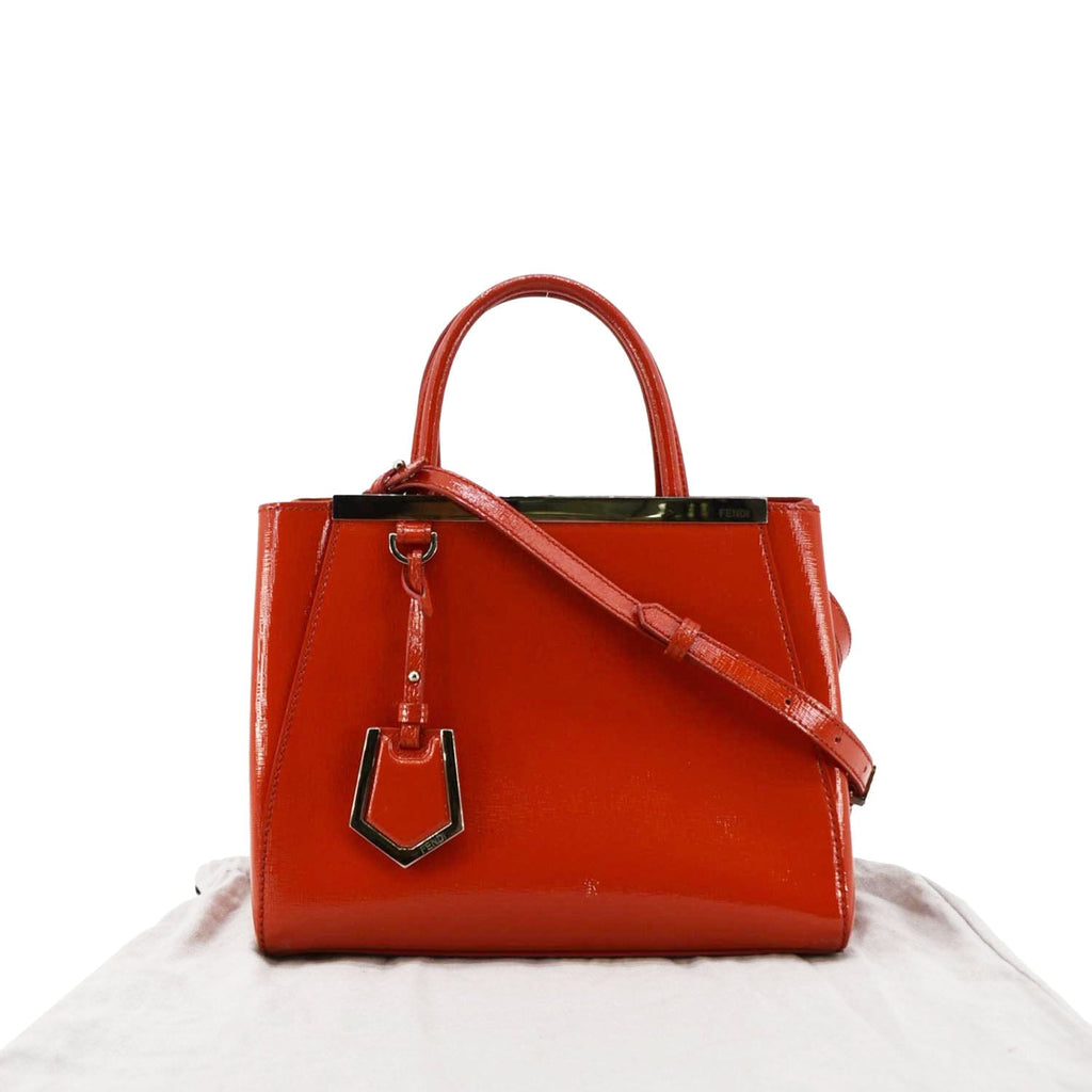 FENDI Petite 2Jours Vitello Elite Leather Tote Shoulder Bag Red