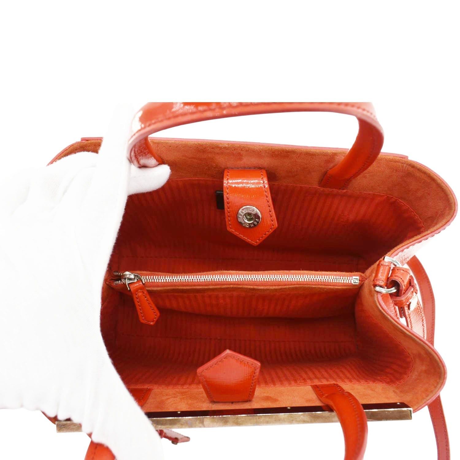 FENDI Petite 2Jours Vitello Elite Leather Tote Shoulder Bag Red