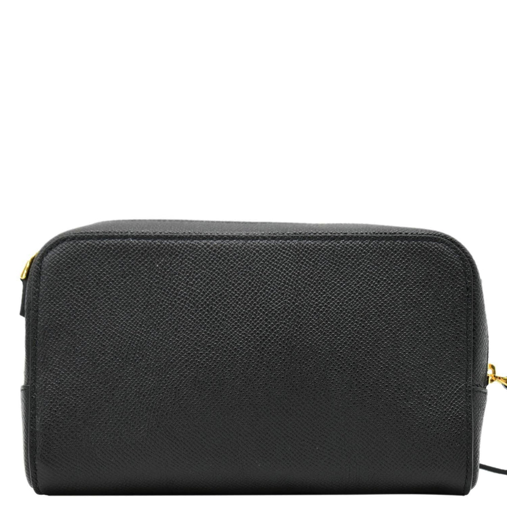 CHRISTIAN DIOR Caro Grained Leather Double Pouch Crossbody Bag Black