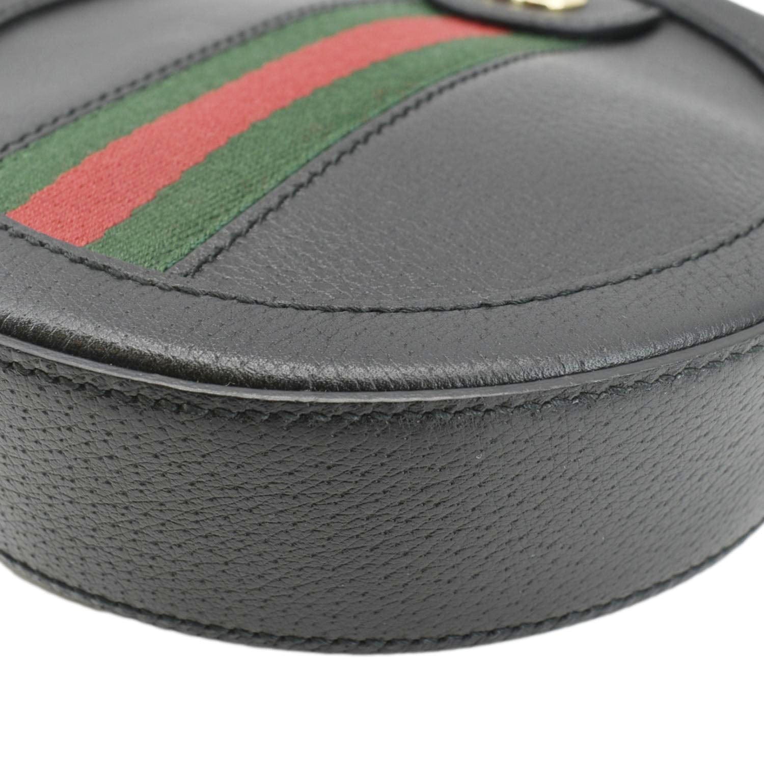 GUCCI Ophidia Mini GG Round Web Leather Crossbody Bag Black 550618