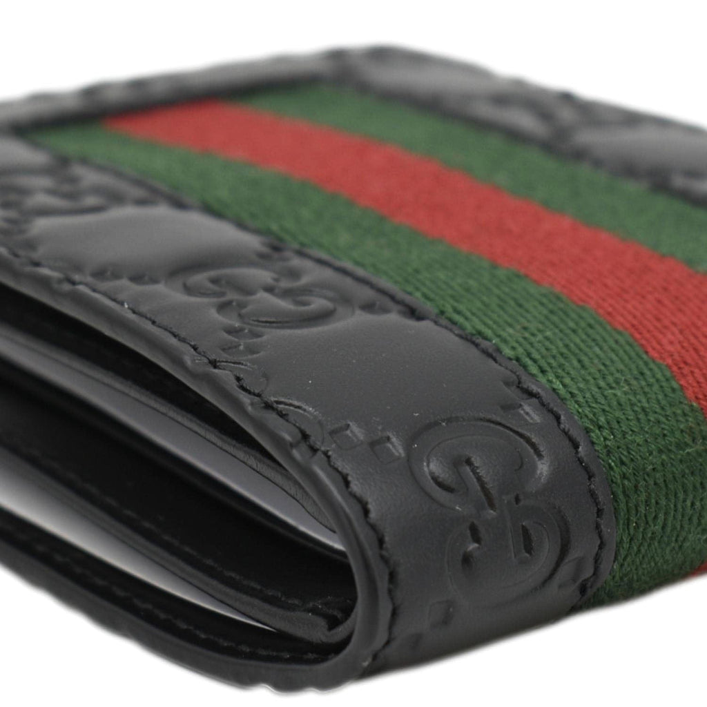 GUCCI Signature Web Leather Men's Bifold Wallet Black 408827
