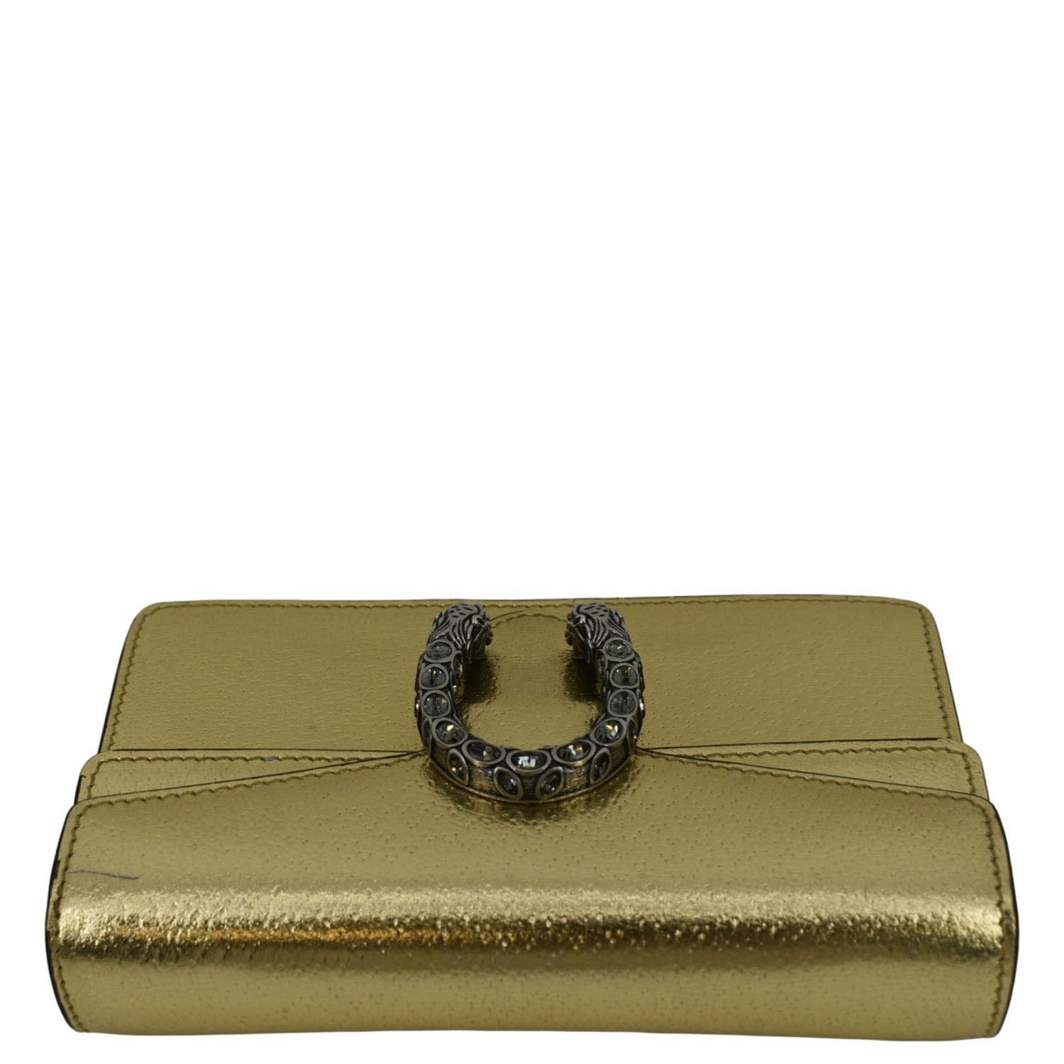 GUCCI Dionysus Super Mini Metallic Leather Crossbody Bag Gold 476432