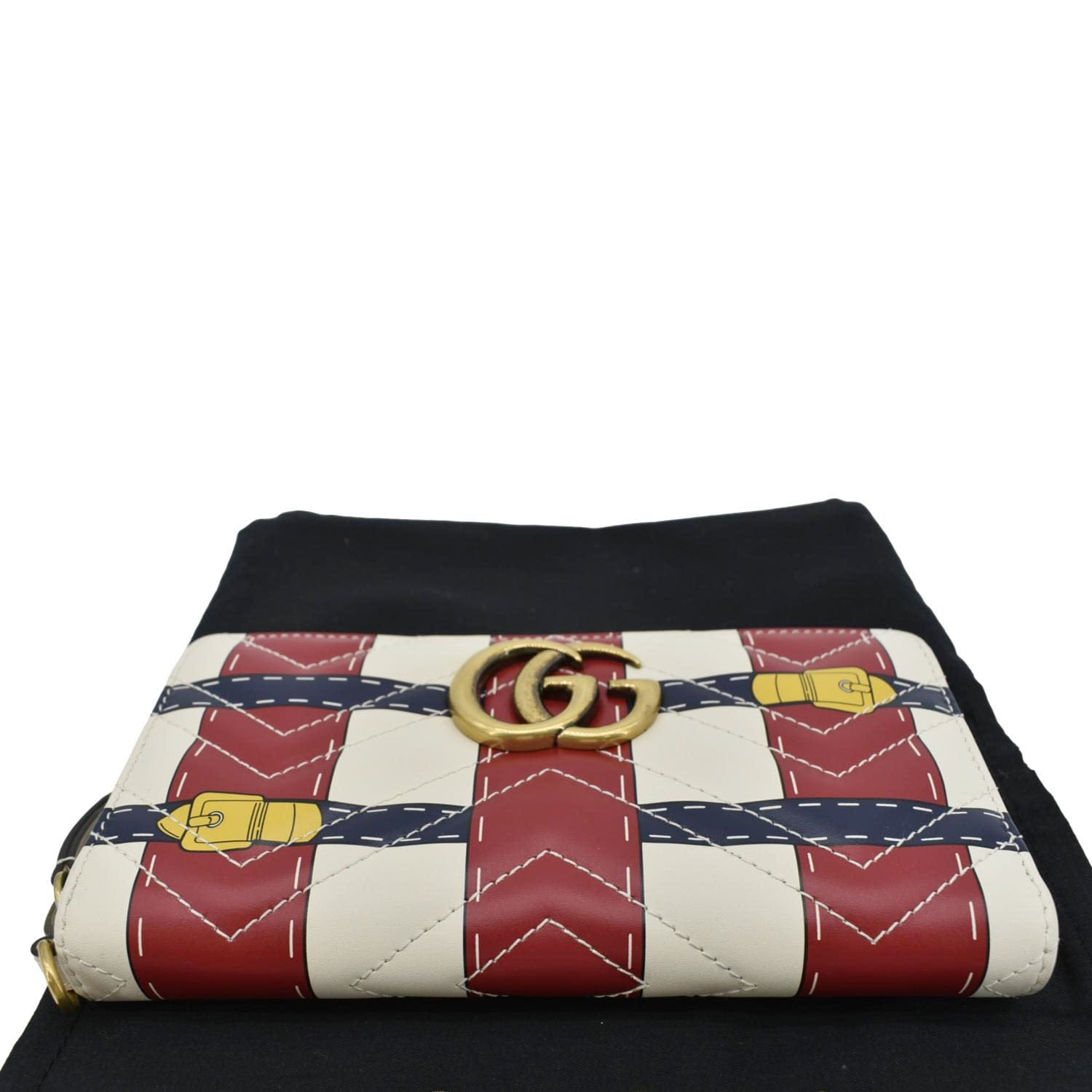 GUCCI GG Marmont Trompe L'Oeil Print Matelasse Leather Zip Around Wallet Multicolor 466490
