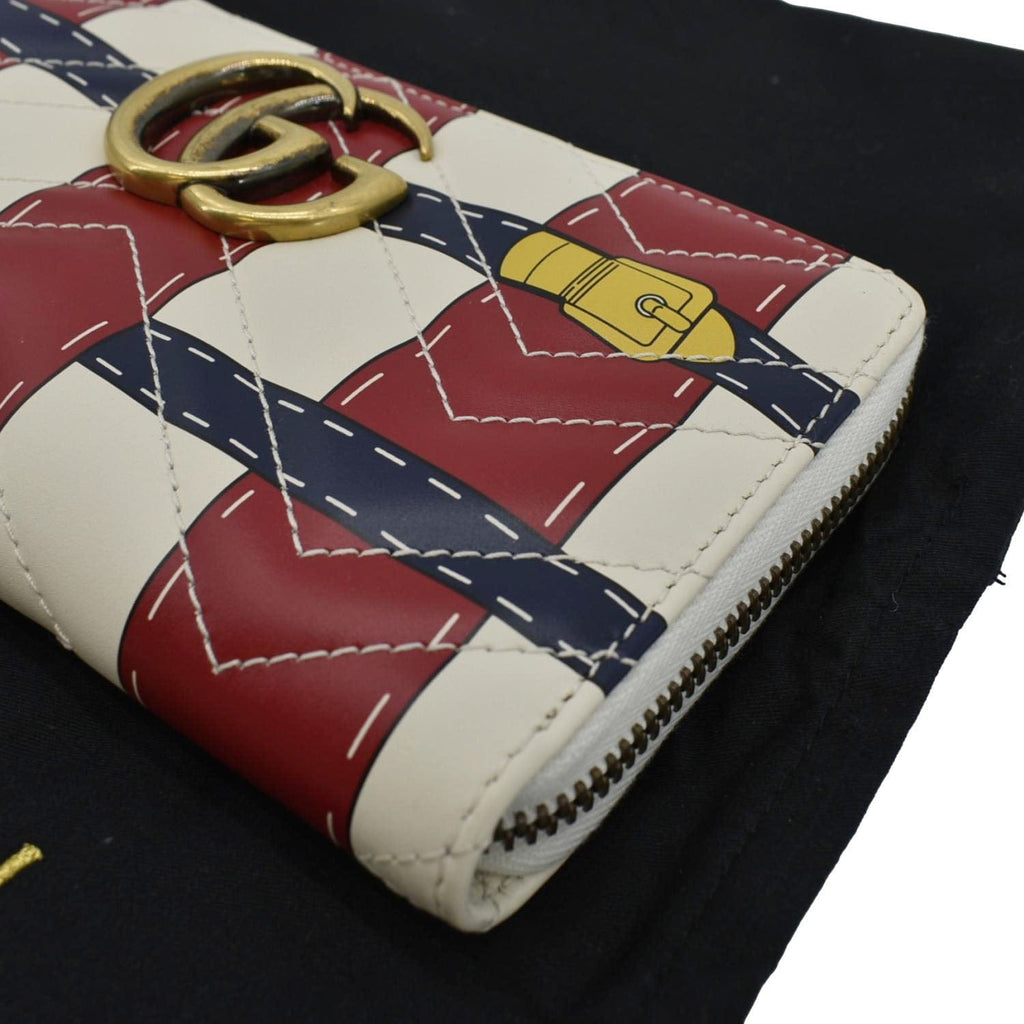 GUCCI GG Marmont Trompe L'Oeil Print Matelasse Leather Zip Around Wallet Multicolor 466490